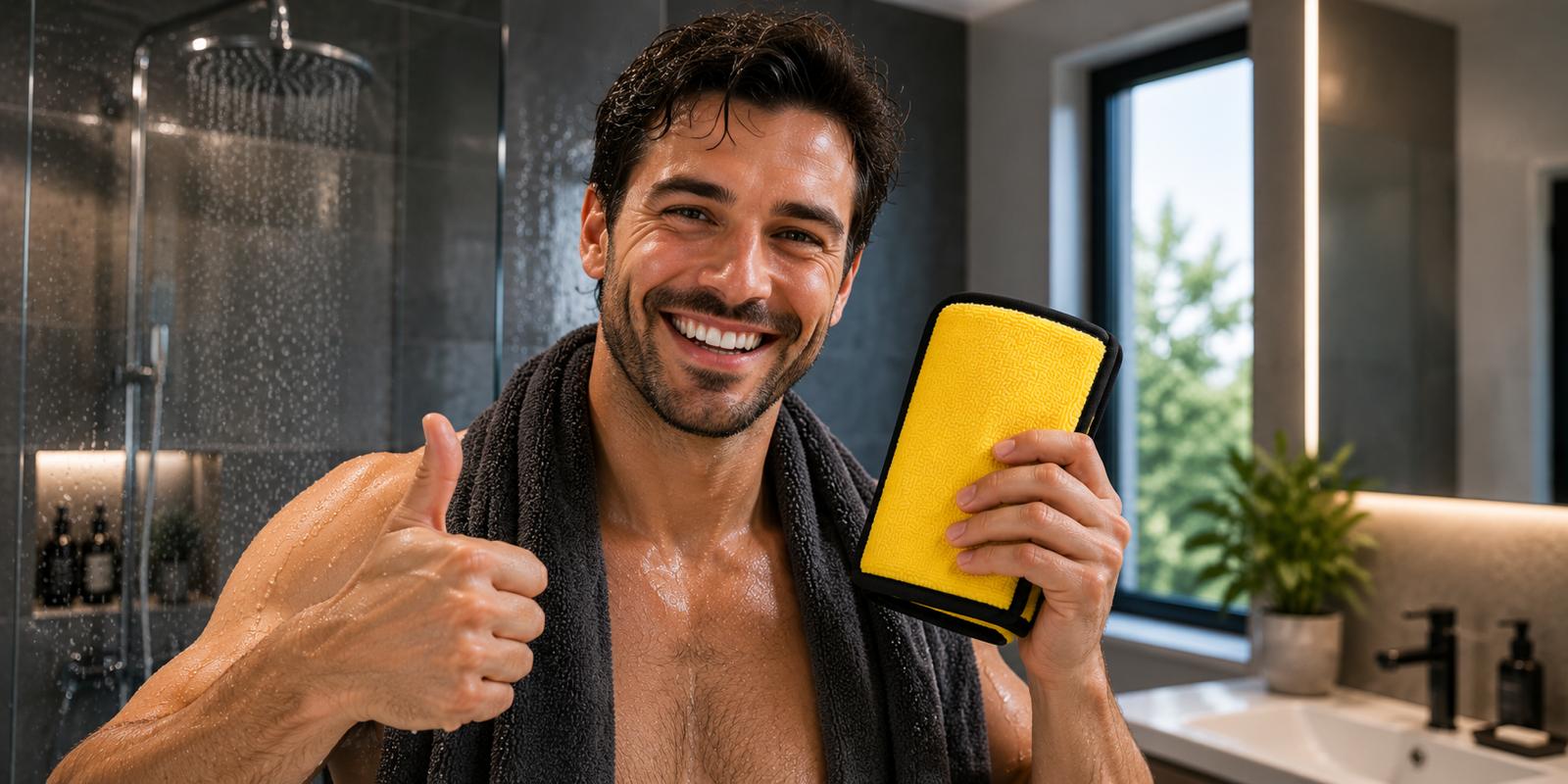 Saubere Duschkabine nach dem Duschen durch Kalktuch gegen Kalkflecken